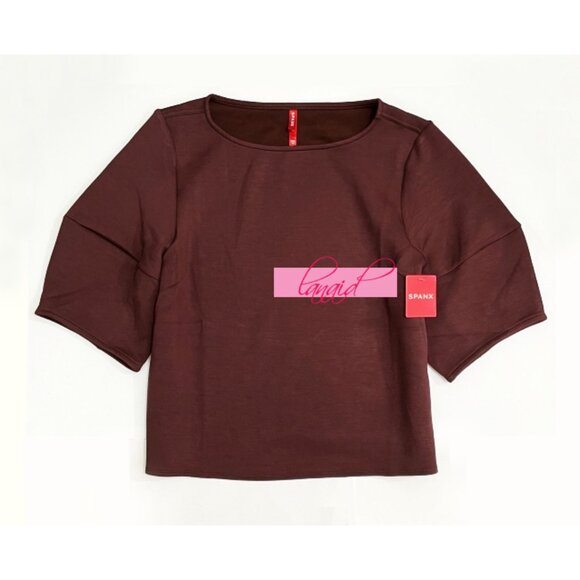 Spanx AirEssentials Puff Sleeve Desk to Dinner Top Spice Soft Terracotta Blouse - Picture 7 of 11